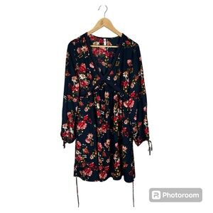Xhilaration Women’s Long Sleeve Floral Navy Dress Size L